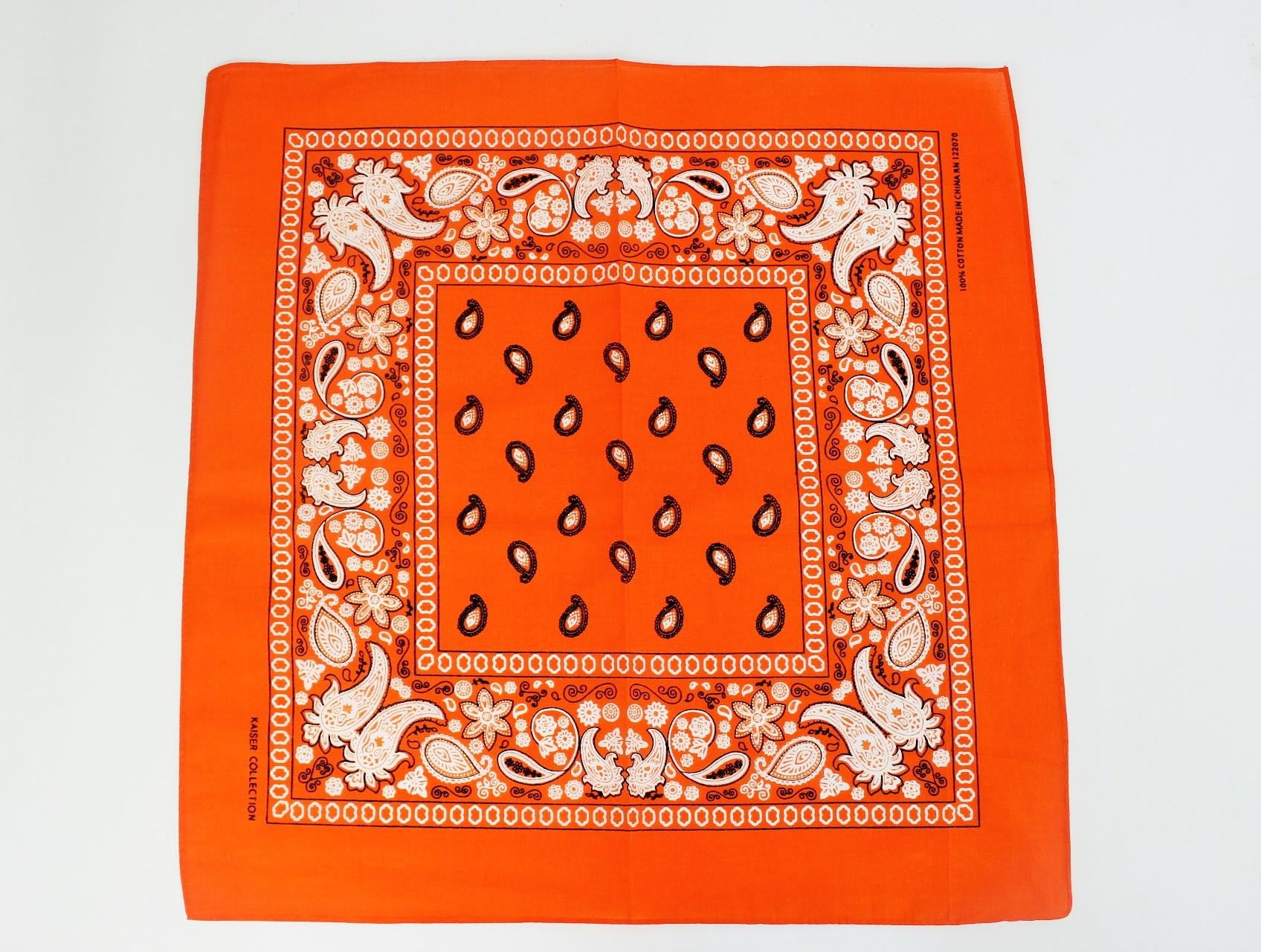 Paisley Classic 100% Cotton Orange Bandana- Valsan Inc